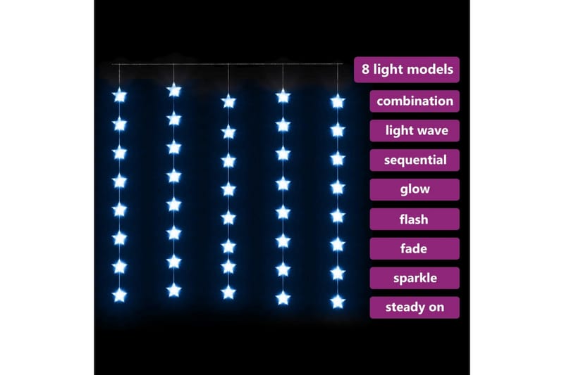LED-lysgardin med stjerner 200 LED'er 8 funktioner blåt lys - Grå - Øvrig julebelysning