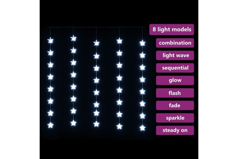 LED-lysgardin med stjerner 200 LED'er 8 funktioner kold hvid - Brun - Belysning - Julebelysning - Øvrig julebelysning