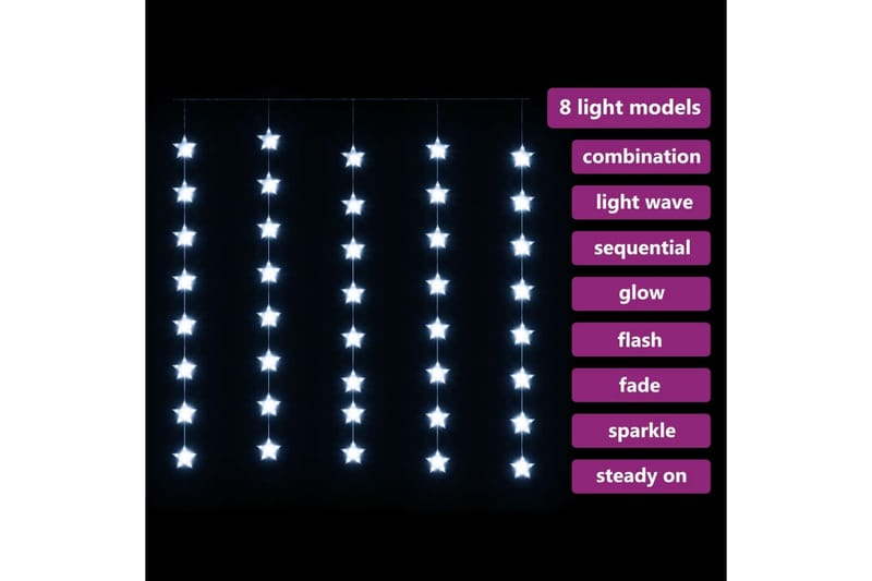 LED-lysgardin med stjerner 200 LED'er 8 funktioner kold hvid - Brun - Øvrig julebelysning