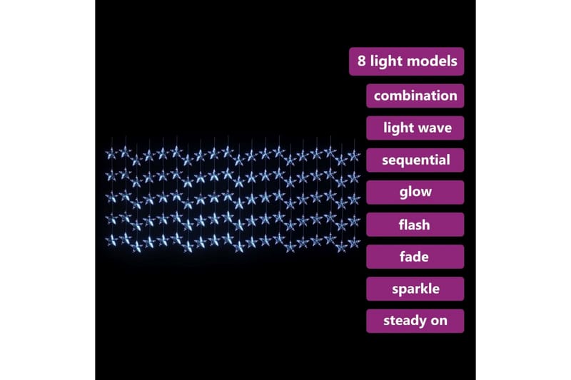LED-lysgardin med stjerner 500 LED'er 8 funktioner blåt lys - Brun - Øvrig julebelysning