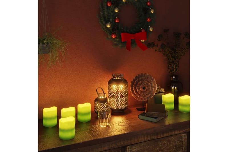 LED-stearinlys 12 stk. med timer og fjernbetjening varm hvid - Grøn - Øvrig julebelysning