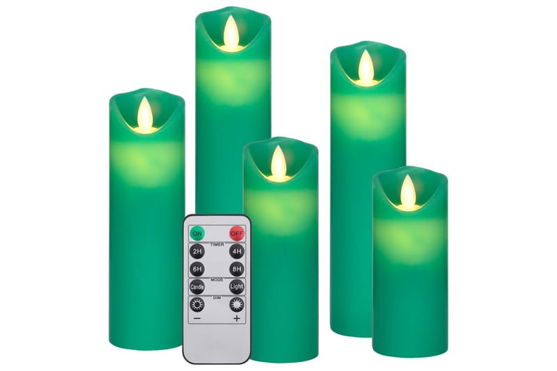LED-stearinlyssæt i 5 dele timer og fjernbetjening varm hvid - Grøn - Øvrig julebelysning