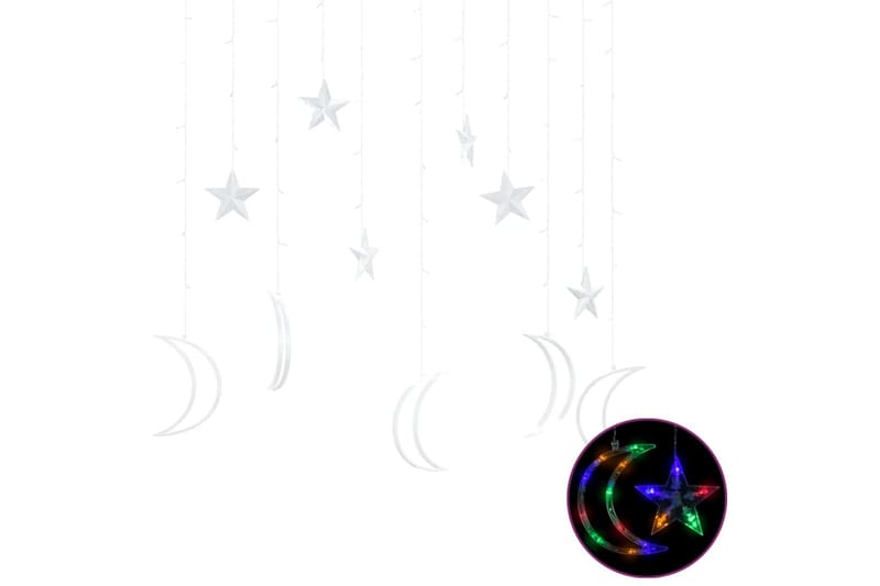 lyskæde m. stjerner + måner 138 LED'er fjernbetjening blå - Sort - Øvrig julebelysning