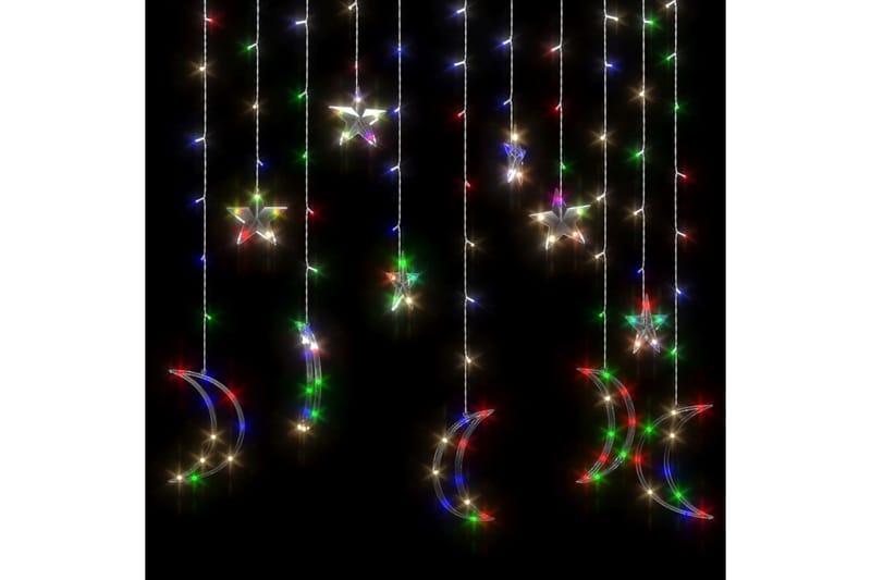 lyskæde m. stjerner + måner 138 LED'er fjernbetjening blå - Sort - Øvrig julebelysning