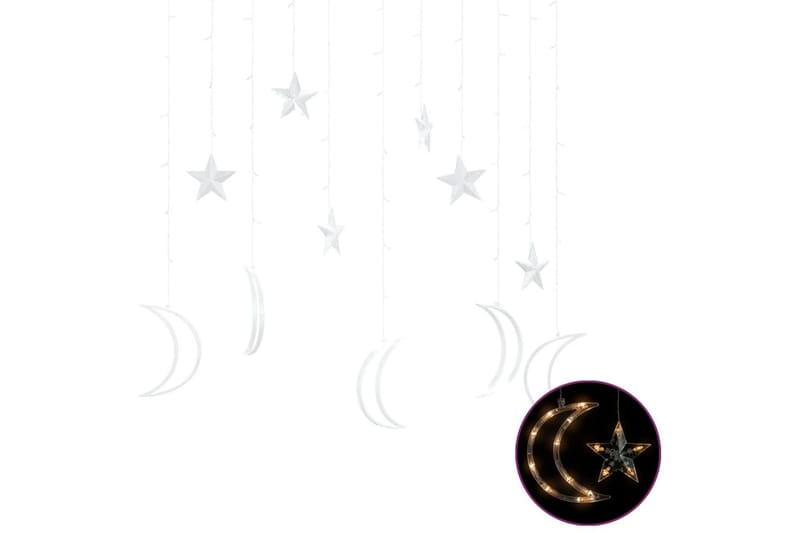 lyskæde m. stjerner + måner 138 LED'er fjernbetjening varm - Hvid - Øvrig julebelysning