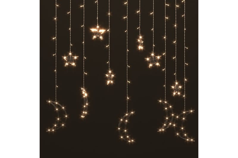 lyskæde m. stjerner + måner 138 LED'er fjernbetjening varm - Hvid - Øvrig julebelysning