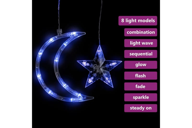 lyskæde m. stjerner + måner 345 LED'er fjernbetjening blå - Rød - Øvrig julebelysning