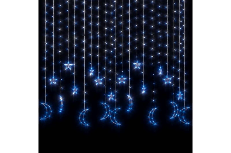 lyskæde m. stjerner + måner 345 LED'er fjernbetjening blå - Rød - Øvrig julebelysning