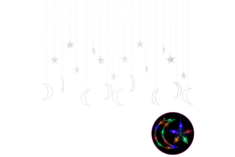 lyskæde m. stjerner + måner 345 LED'er fjernbetjening blå - Sort - Øvrig julebelysning