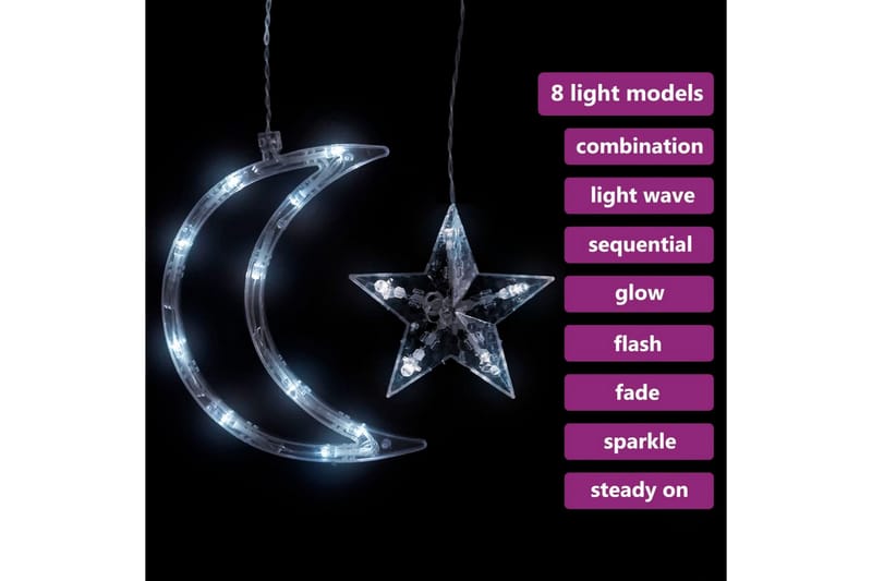 lyskæde m. stjerner + måner 345 LED'er fjernbetjening - Sort - Øvrig julebelysning
