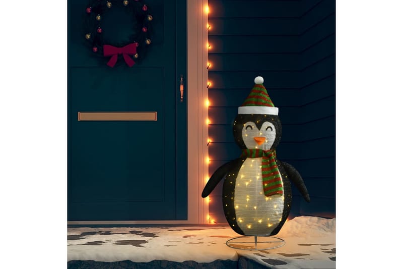 dekorativ julepingvin med LED-lys luksuriøst stof 120 cm - Sort - Julelys udendørs