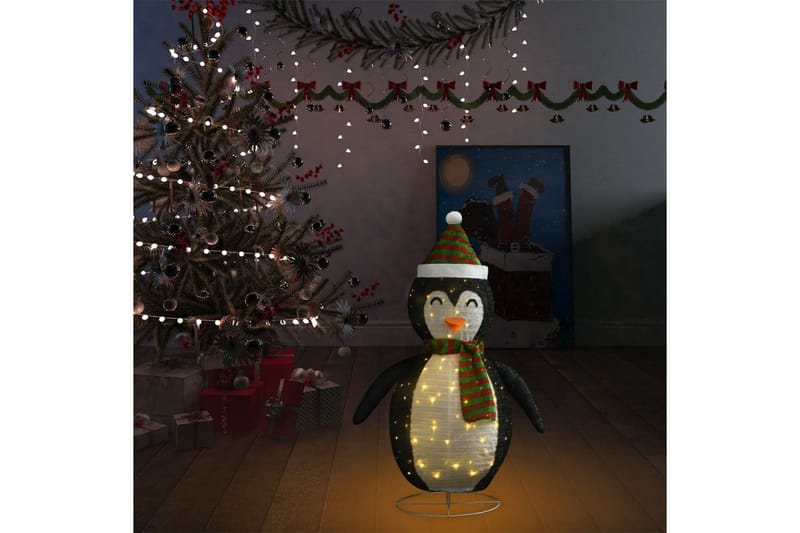dekorativ julepingvin med LED-lys luksuriøst stof 90 cm - Hvid - Julelys udendørs