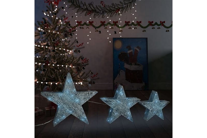 dekorative julestjerner 3 stk. LED-lys inde/ude trådnet sølv - Sølv - Julelys udendørs