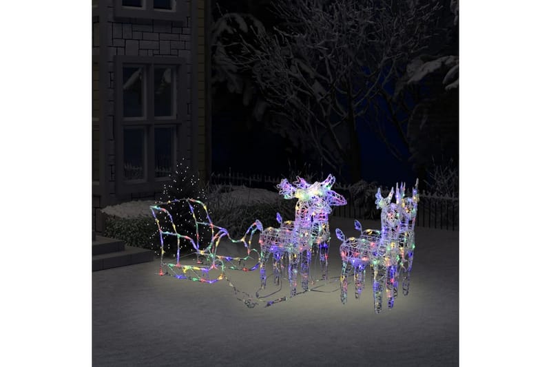 juledekoration med rensdyr og kane 280x28x55 cm akryl - Hvid - Julelys udendørs