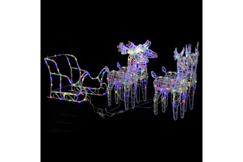 juledekoration med rensdyr og kane 280x28x55 cm akryl - Hvid - Julelys udendørs