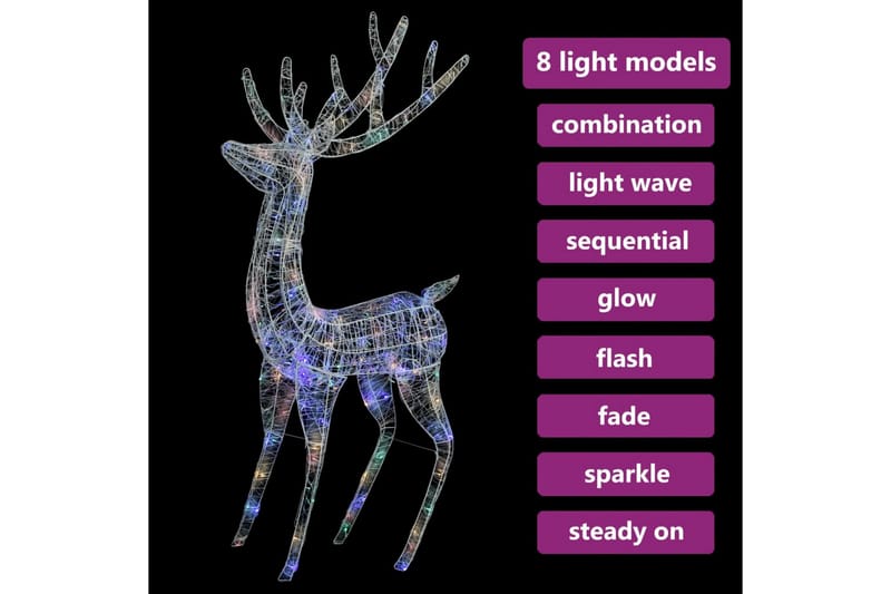 julerensdyr med 250 LED-lys 180 cm akryl farverigt lys - Julelys udendørs