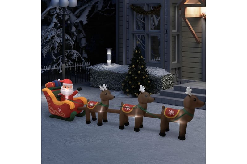 Oppustelig Julemand Og Rensdyr Led Julepynt 490 cm - Julelys udendørs