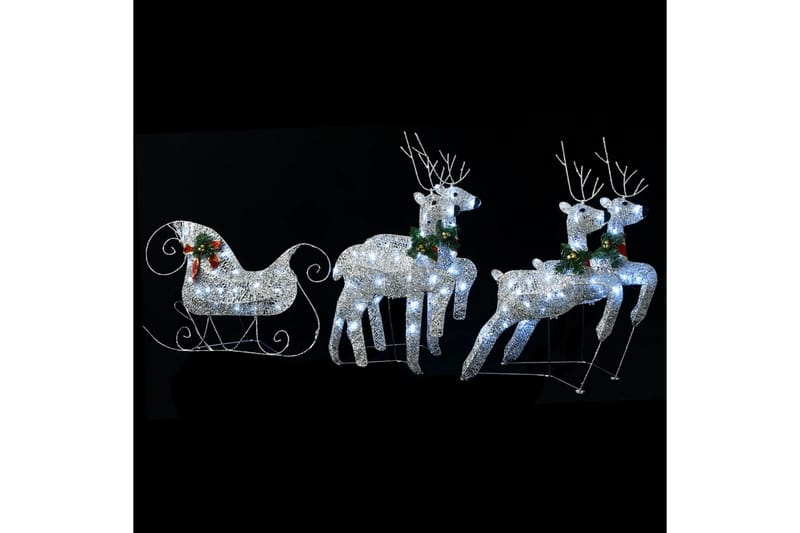rensdyr & kane udendørs juledekoration 100'er LED sølvfarvet - Sølv - Julelys udend�ørs