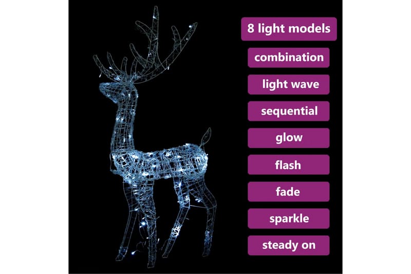 rensdyr juledekoration 140 LED'er 120 cm akryl koldtt lys - Julelys udendørs