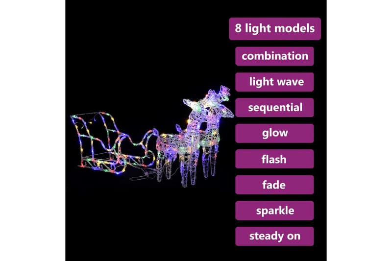 rensdyr og kane juledekoration 160 LED'er 130 cm akryl - Flerfarvet - Julelys udendørs