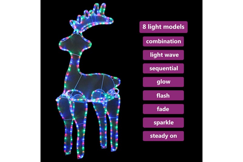 rensdyrdekoration 60x24x89 cm 306 LED'er trådnet - Flerfarvet - Julelys udendørs