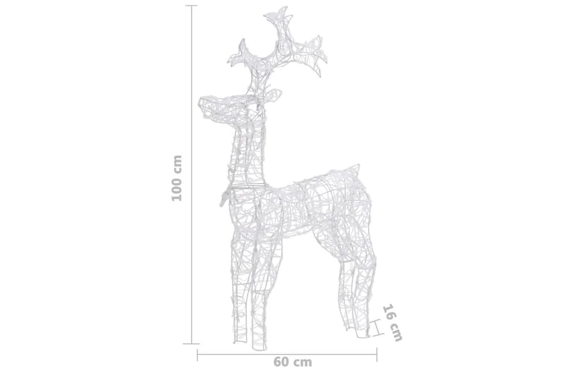 rensdyrdekoration 90 LED'er 60x16x100 cm akryl - Hvid - Julelys udendørs