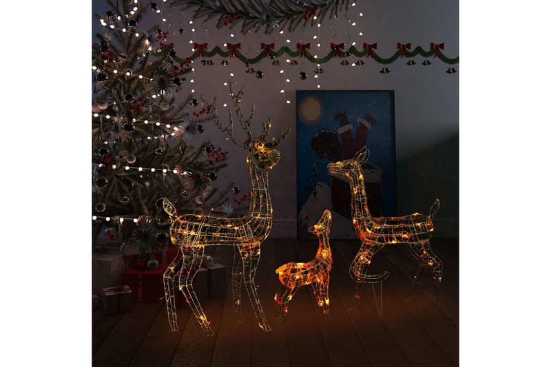 rensdyrfamilie juledekoration 300 LED'er akryl farverigt lys - Grå - Julelys udendørs