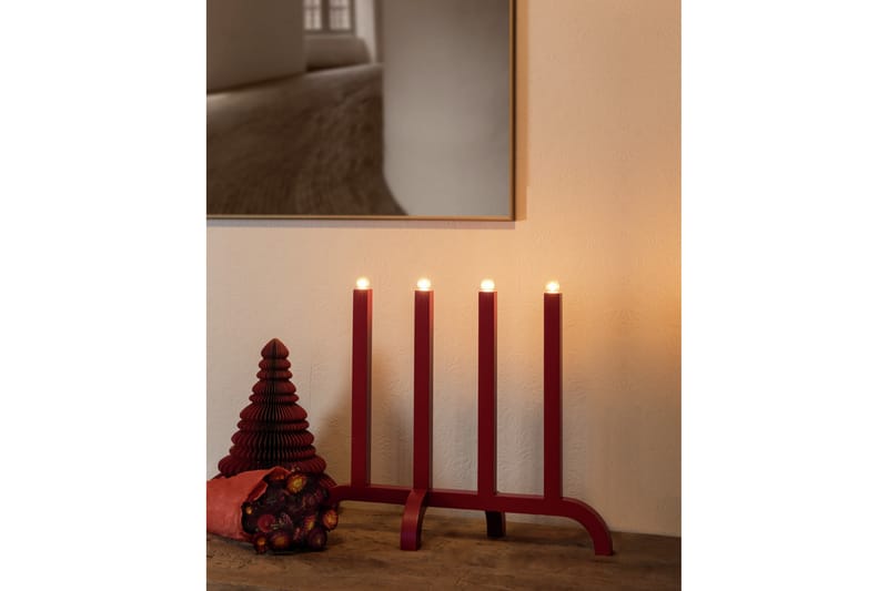 Ellysestage 4 lys træ rød - Kunstsmede - Adventsstage - Julelamper