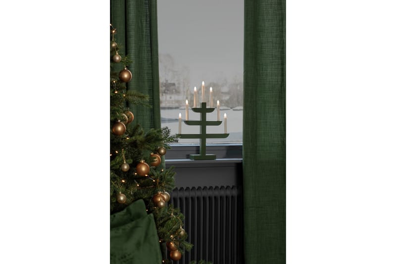 Ellysestage 7 lys træ grøn - Kunstsmede - Adventsstage - Julelamper