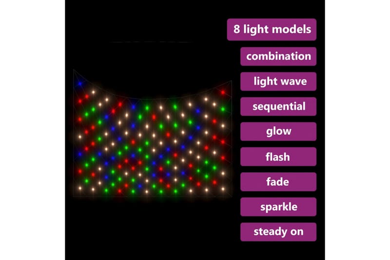 lysnet 3x2 m 204 LED'er inde/ude farverigt lys - Flerfarvet - Julelys udendørs