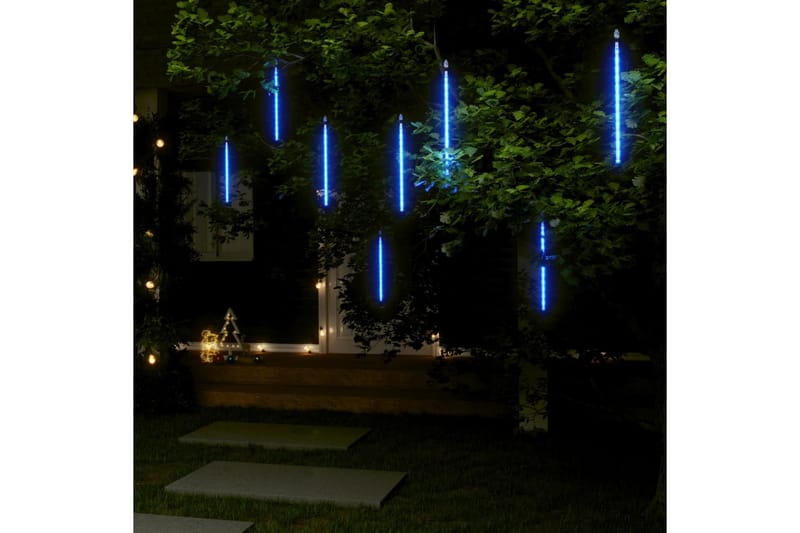 lyskæde meteorregn 8 stk. 30 cm 192 LED'er blåt lys - Blå - Dekorativ belysning - Bogreolsbelysning - Lyskæde - Trappebelysning