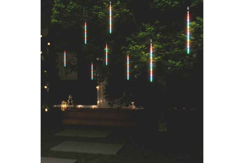 lyskæde meteorregn 8 stk. 30 cm 192 LED'er farverigt lys - Flerfarvet - Dekorativ belysning - Bogreolsbelysning - Lyskæde - Trappebelysning
