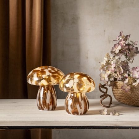 Funghi glasdekoration 15 cm - Brun/hvid - Belysning - Lamper & indendørsbelysning - Dekorativ belysning