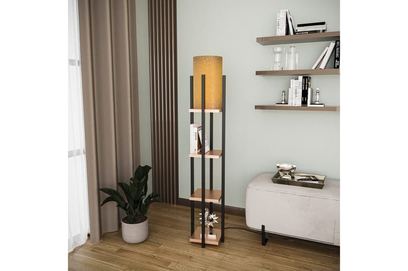 Gulvlampe Hyldelampe Lumi (Hyldehøjde: 29 cm) Sort / Kobber Træ - Sort / Kobber Træ - Belysning - Lamper & indendørsbelysning - Soveværelse lampe
