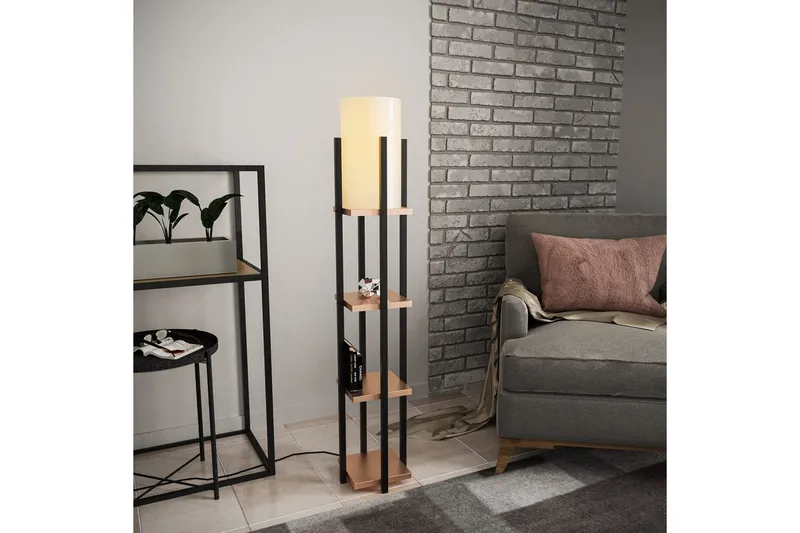 Gulvlampe Hyldelampe Lumi (Hyldehøjde: 29 cm) Træ / Beige - Træ / Beige - Belysning - Lamper & indendørsbelysning - Soveværelse lampe
