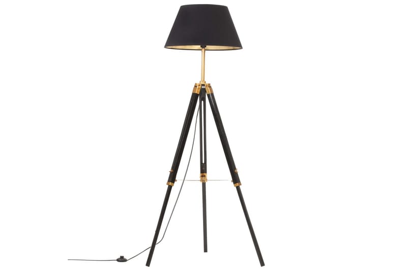 Gulvlampe Med Trefod 141 cm Teaktræ Sort Og Guldfarvet - Stuelampe - Gulvlampe & standerlampe - Soveværelse lampe