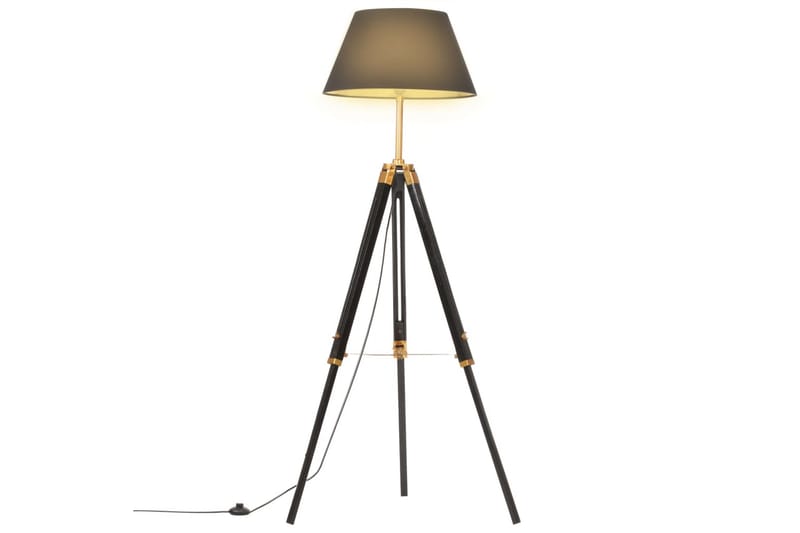 Gulvlampe Med Trefod 141 cm Teaktræ Sort Og Guldfarvet - Soveværelse lampe - Stuelampe - Gulvlampe & standerlampe