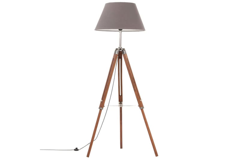 Gulvlampe Med Trefod 141 cm Massivt Teaktræ Brun Og Grå - Soveværelse lampe - Stuelampe - Gulvlampe & standerlampe