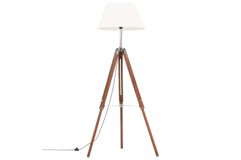 Gulvlampe Med Trefod 141 cm Massivt Teaktræ Brun Og Hvid - Soveværelse lampe - Stuelampe - Gulvlampe & standerlampe