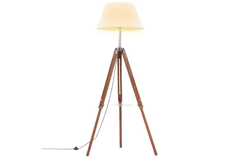 Gulvlampe Med Trefod 141 cm Massivt Teaktræ Brun Og Hvid - Soveværelse lampe - Stuelampe - Gulvlampe & standerlampe