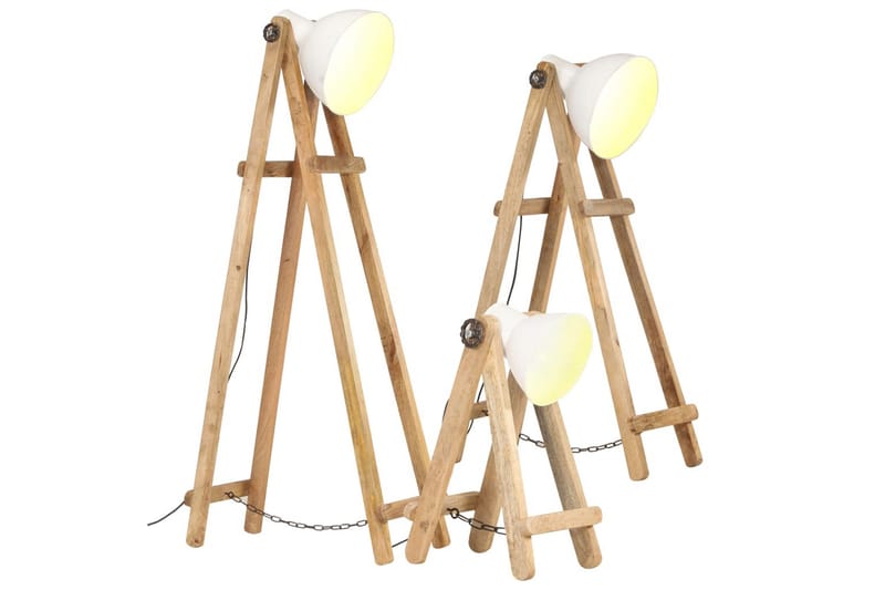 Gulvlamper 3 stk. e27 massivt mangotræ hvid - Hvid - Soveværelse lampe - Stuelampe - Gulvlampe & standerlampe