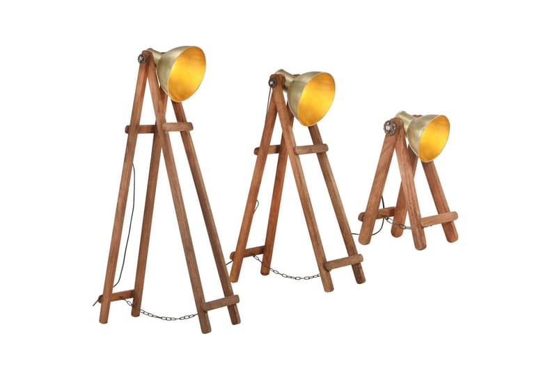 Gulvlamper 3 stk. e27 massivt mangotræ messingfarvet - Guld - Soveværelse lampe - Stuelampe - Gulvlampe & standerlampe