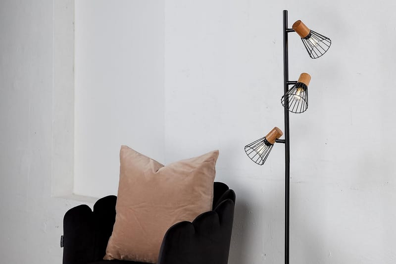 Wellca Gulvlampe Dimmer LED Lille - Sort - Soveværelse lampe - Trearmet gulvlampe - Stuelampe - Gulvlampe & standerlampe