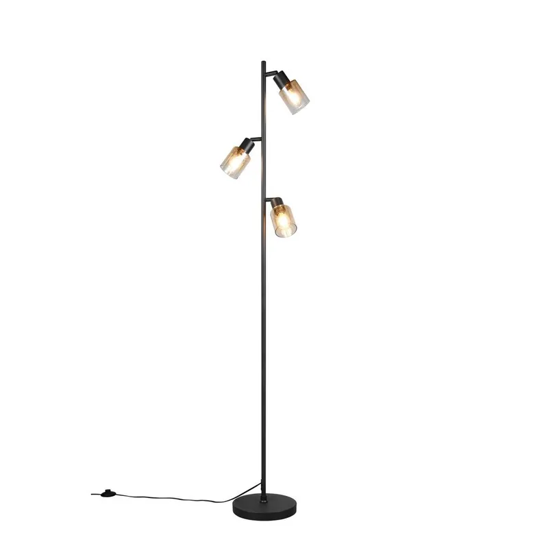 Gulvlampe TRIO Cadiz, Mat sort/Amber
