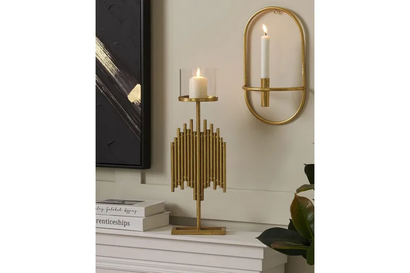 Ljusstake Beliani Nias 18x13x53 cm GOLD - Boligtilbehør - Lys & dufte - Lysestager & lanterner - Kandelaber & lysestage bord