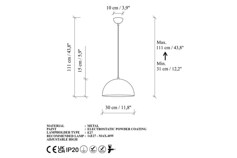 Loftlampe Brena Rany Enkelt Fatning - 30 x 30 x 111 cm - Belysning - Lamper & indendørsbelysning - Loftlampe - Pendellamper & hængelamper