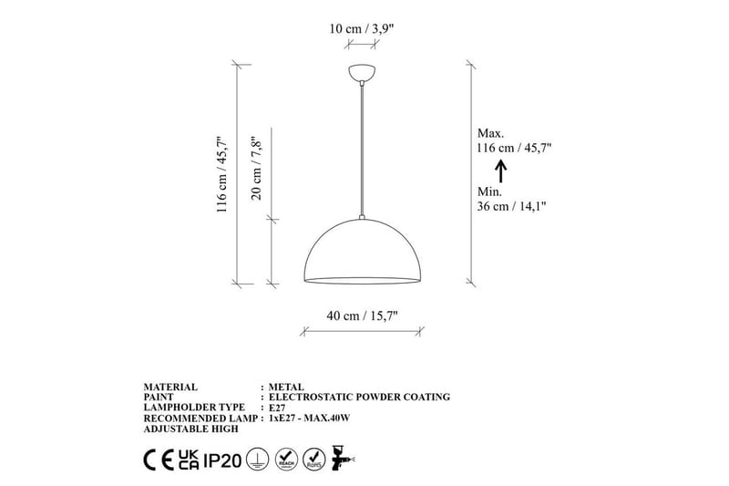 Loftlampe Brena Rany Enkelt Fatning - 40 x 40 x 116 cm - Belysning - Lamper & indendørsbelysning - Loftlampe - Pendellamper & hængelamper