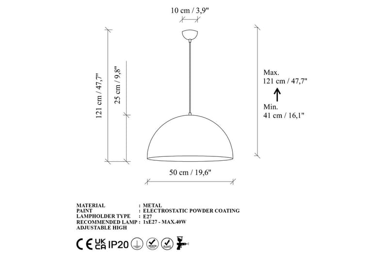 Loftlampe Brena Rany Enkelt Fatning - 50 x 50 x 121 cm - Belysning - Lamper & indendørsbelysning - Loftlampe - Pendellamper & hængelamper