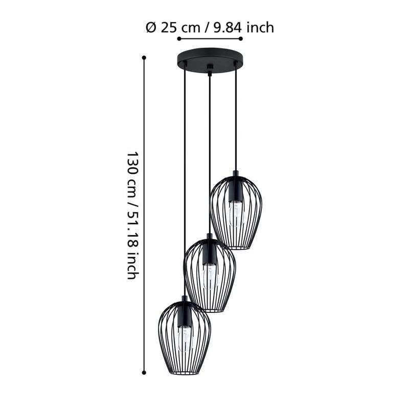 Loftlampe Newtown Rund med 3 Lamper - 38 cm - Belysning - Lamper & indendørsbelysning - Loftlampe - Pendellamper & hængelamper