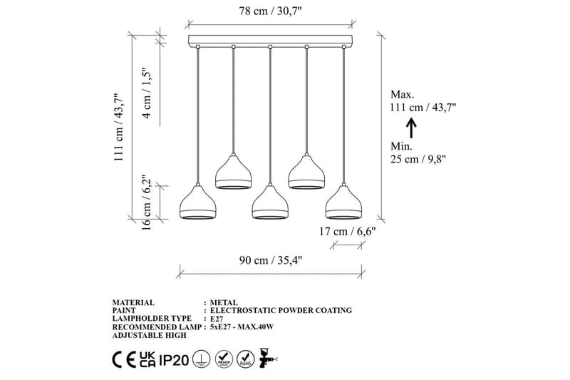 Loftlampe Soodni Fem Vandret Hvid - Hvid - Belysning - Lamper & indendørsbelysning - Loftlampe - Pendellamper & hængelamper